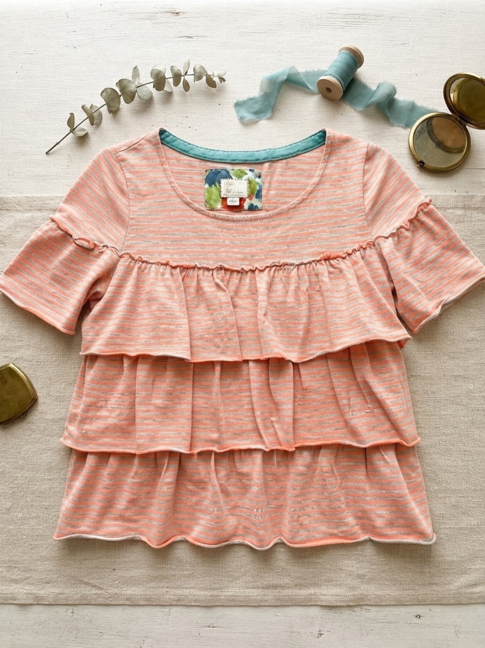 Anthropologie Postmark 9-H15 STCL Striped Ruffle Top XS shirt